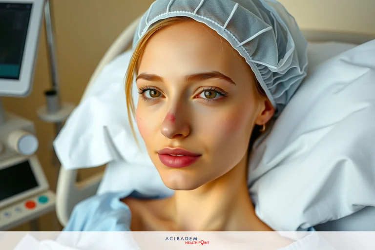 How Do They Do Plastic Surgery on the Nose? The image shows a woman lying on a hospital bed. She has medical monitoring equipment around her, suggesting she is being observed for health conditions or treatments. Her expression appears calm and she is looking directly at the camera.