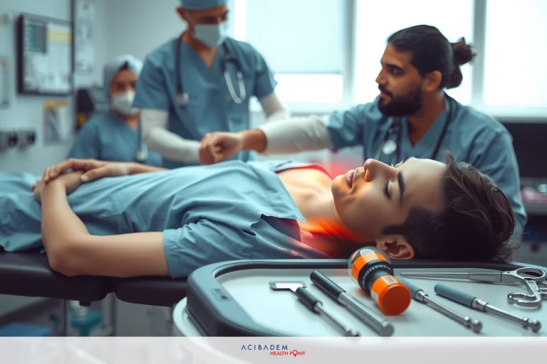 Medical team working on a patient in an operating room, with surgical instruments and monitors visible.