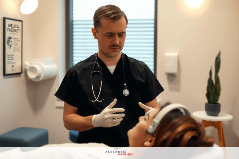 A medical professional, possibly a surgeon, dressed in sterile surgical attire, is standing over a patient who is lying down on an examination table. The environment appears to be a clean and professional healthcare setting with typical clinical decor.