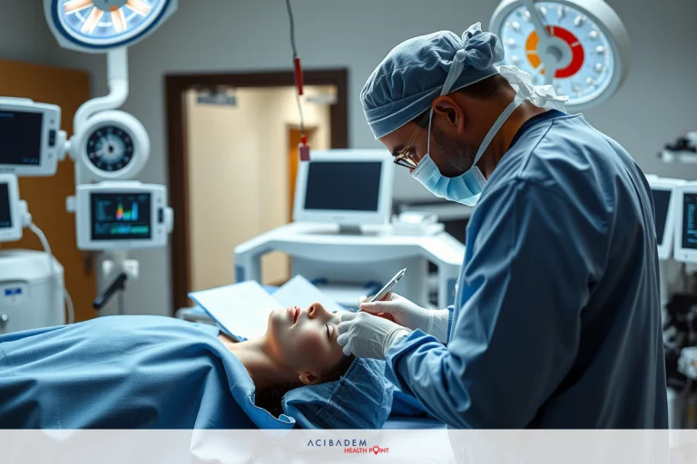 Is Rhinoplasty Safe in Turkey? Medical professionals in a hospital setting performing a medical procedure. The key visual elements include surgical equipment, monitors displaying patient information and vital signs, and the sterile environment of an operating room.