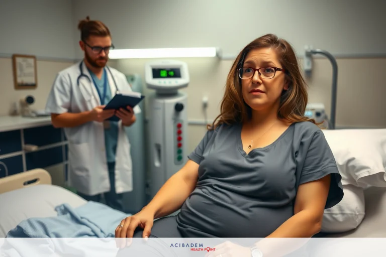 How Do You Qualify for a Gastric Sleeve? In a medical setting, a woman in a grey hospital gown is seated on a hospital bed. Beside her stands a man wearing a white coat, likely a doctor or medical professional, who appears to be taking notes. There are various pieces of medical equipment around them, suggesting they might be in the midst of an examination or consultation.