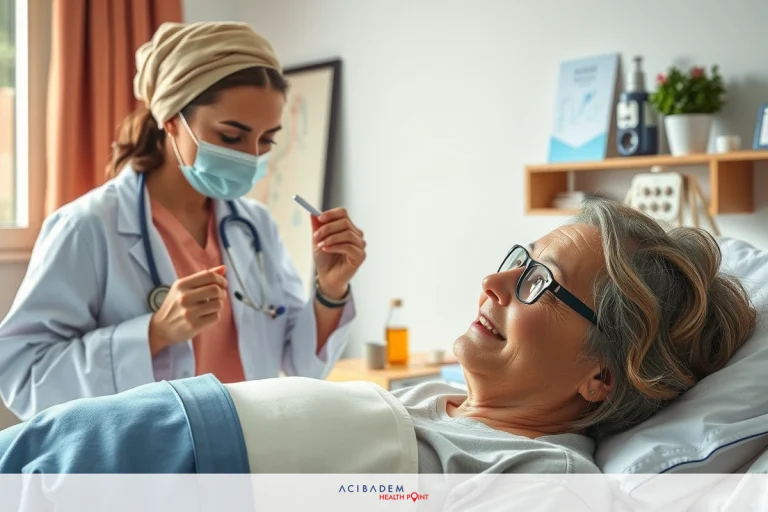 Can You Take Aspirin After Gastric Sleeve? The image shows a medical scene where a healthcare professional in protective mask and gown is attending to an elderly patient lying on a hospital bed. The environment suggests a clinical setting with clean lines and professional equipment, such as a stethoscope. The colors are warm and calming, indicative of the caring nature of the medical interaction.