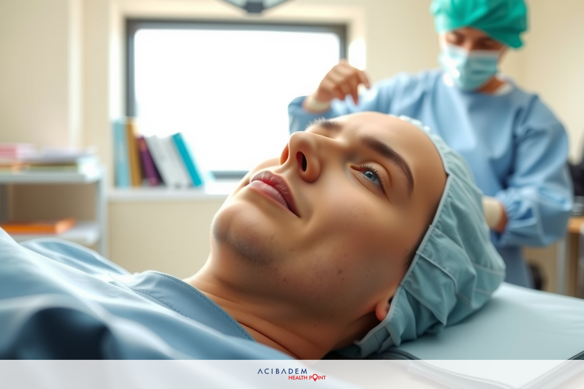Image shows a person lying on an operating table inside a sterile medical environment. The individual appears to be receiving medical attention, likely for surgery or treatment. Medical professionals are dressed in scrubs and masks, indicating strict adherence to hygiene protocols during a medical procedure.