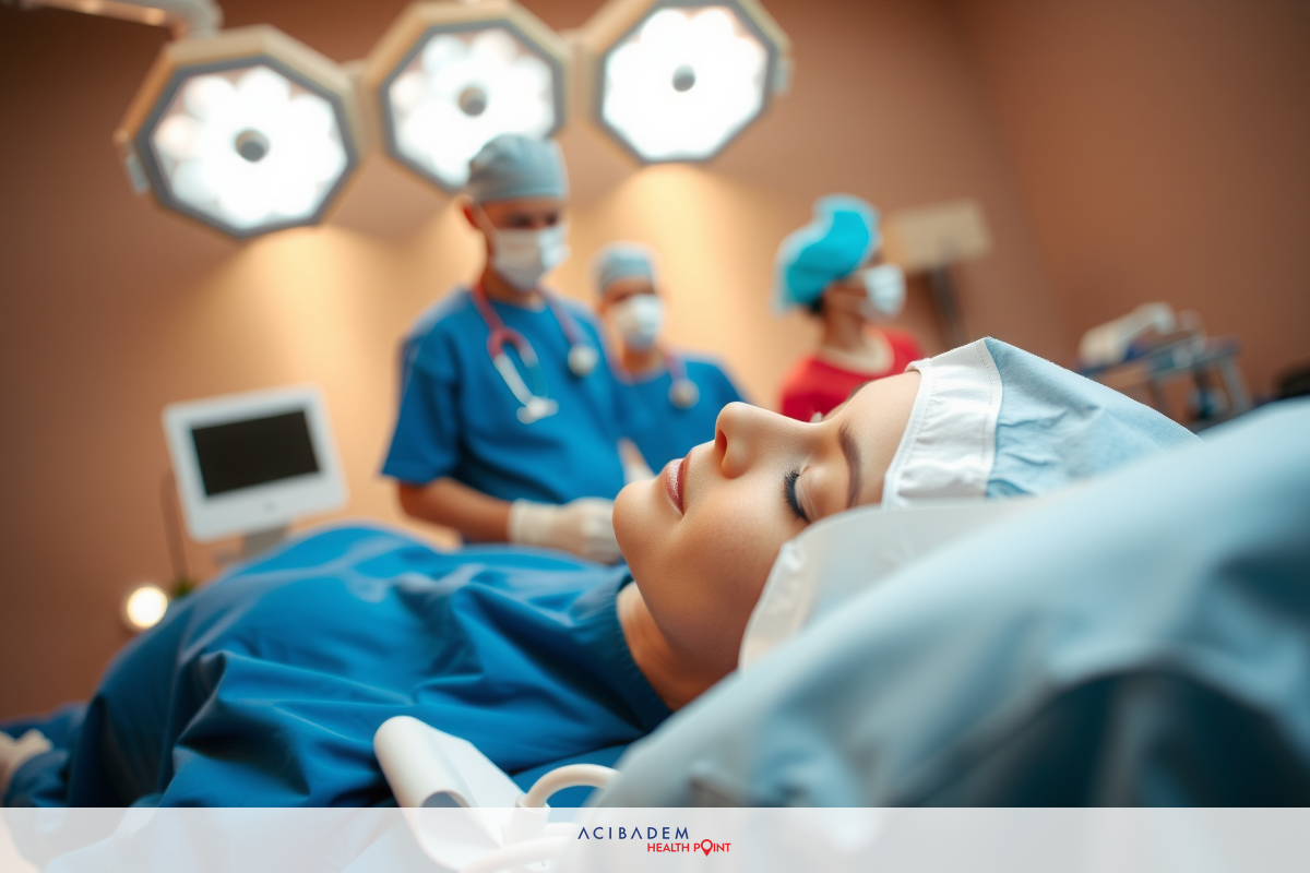 A medical team in a hospital setting working on a patient who is anesthetized. The patient is lying on a bed with various medical equipment attached, suggesting a surgical or critical care scenario.