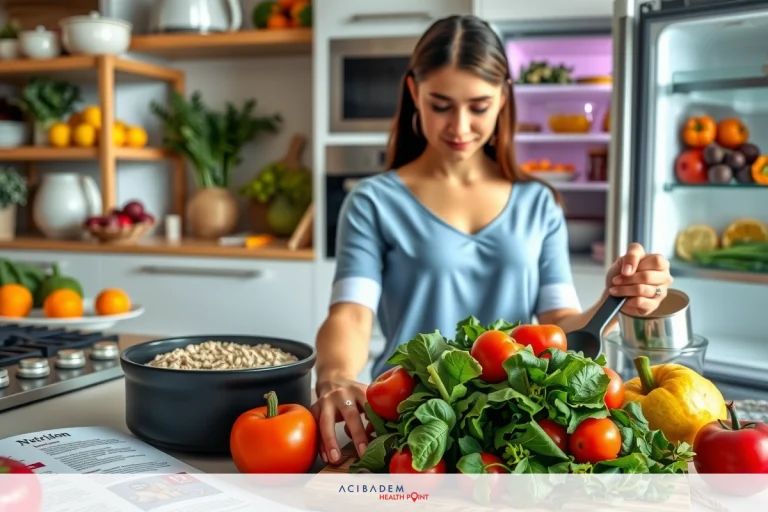 Can I Eat Apples After Gastric Sleeve? A young woman is preparing a meal in a kitchen.She is chopping vegetables on a wooden cutting board and around it are various fruits and vegetables such as tomatoes and pumpkins. The kitchen has a modern design with white cabinets and stainless steel appliances.