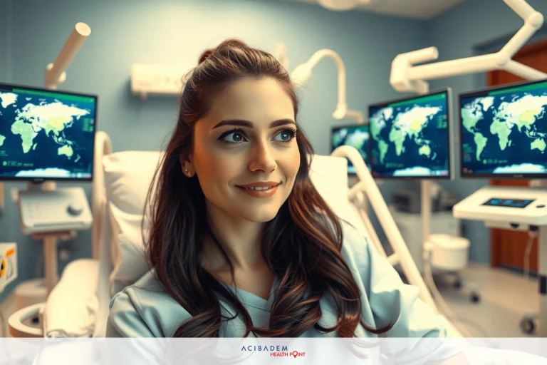 A woman in a medical setting, smiling towards the camera. The room is equipped with technology suggesting advanced healthcare or research environment.