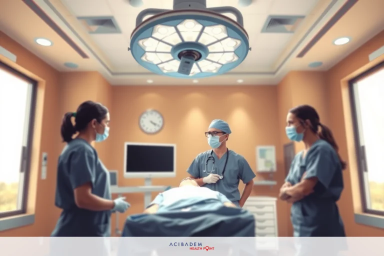 A medical team in a hospital operating room, preparing for a procedure. They are wearing surgical attire and face masks.