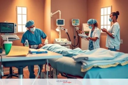 Is Nose Rhinoplasty Dangerous? A team of medical professionals, including a surgeon and anesthesiologist, in a well-lit hospital operating room preparing for surgery.