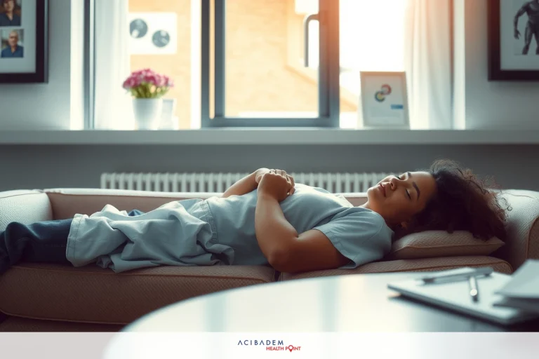 Is Rhinoplasty Going to Change My Voice? A person is lying down on a couch, looking at the ceiling with their head propped up. They are wearing a gray t-shirt and have their hands clasped together under their chin. The room appears to be a living space with natural light coming in from a window beside them.