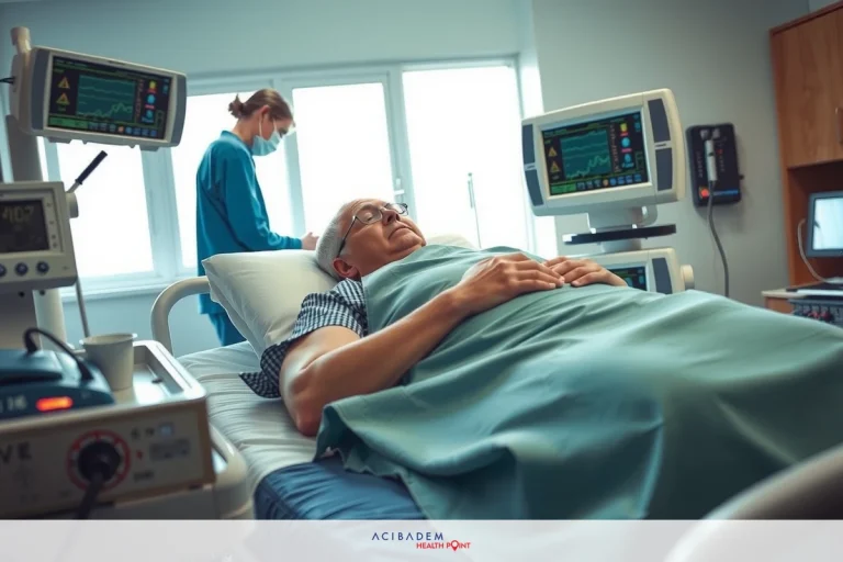 Can Diabetics Get BBL Surgery? The image shows a hospital room with medical equipment. A patient is lying in bed and appears to be receiving care from a healthcare professional. The room has monitors, electronic devices, and a sterile environment indicative of a medical setting.