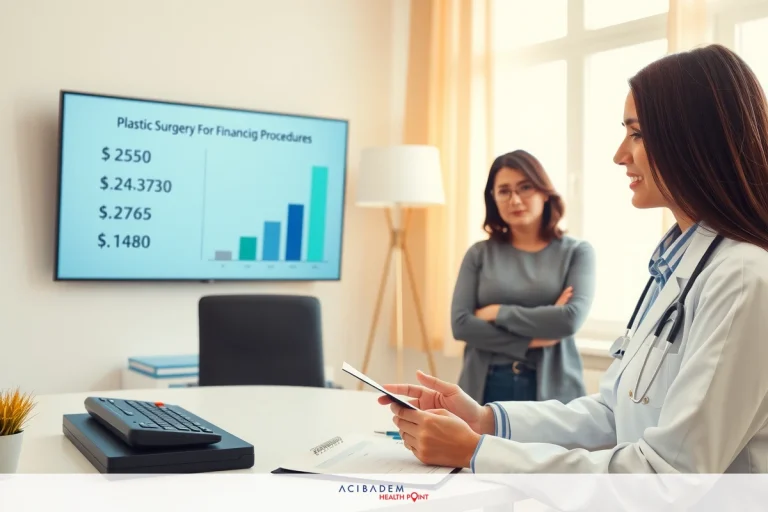 BBL Surgery Cost Australia Two women in white coats, likely doctors or medical professionals, discussing healthcare statistics displayed on a large screen behind them. The office environment suggests a professional discussion related to healthcare services.