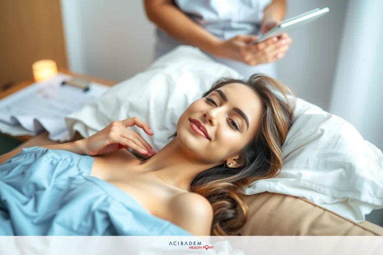 Things You Need for BBL Surgery A woman is lying down on a bed while a professional, possibly a massage therapist or healthcare worker, stands behind her. The woman appears to be receiving some sort of treatment or assessment and seems relaxed and cooperative. There are medical or therapeutic devices present near the bed that suggest this might be taking place in a clinical or wellness setting.