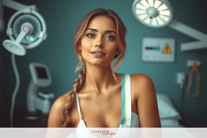 The image features a woman sitting in what appears to be a hospital bed. She is dressed in athletic wear, which suggests a medical or fitness-related context. The room has typical clinical decor with medical equipment visible around her. Her expression seems friendly and welcoming.