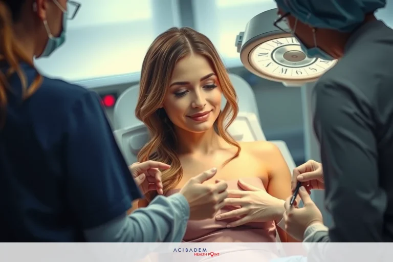 Las Vegas Plastic Surgery Bbl The image shows a young woman in a hospital setting, receiving medical attention from medical professionals. She is wearing a light-colored gown and appears to be lying on a medical bed with her chest exposed. Two doctors are assisting her; one is standing beside the bed while the other is seated and focusing on her condition. The environment suggests a clean, sterile medical facility with professional staff performing their duties. There are no visible texts or brands in the image.