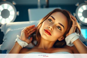 This is an image featuring a woman lying in a hospital bed. She has gauze on her left hand and appears to be undergoing some sort of medical procedure or treatment.