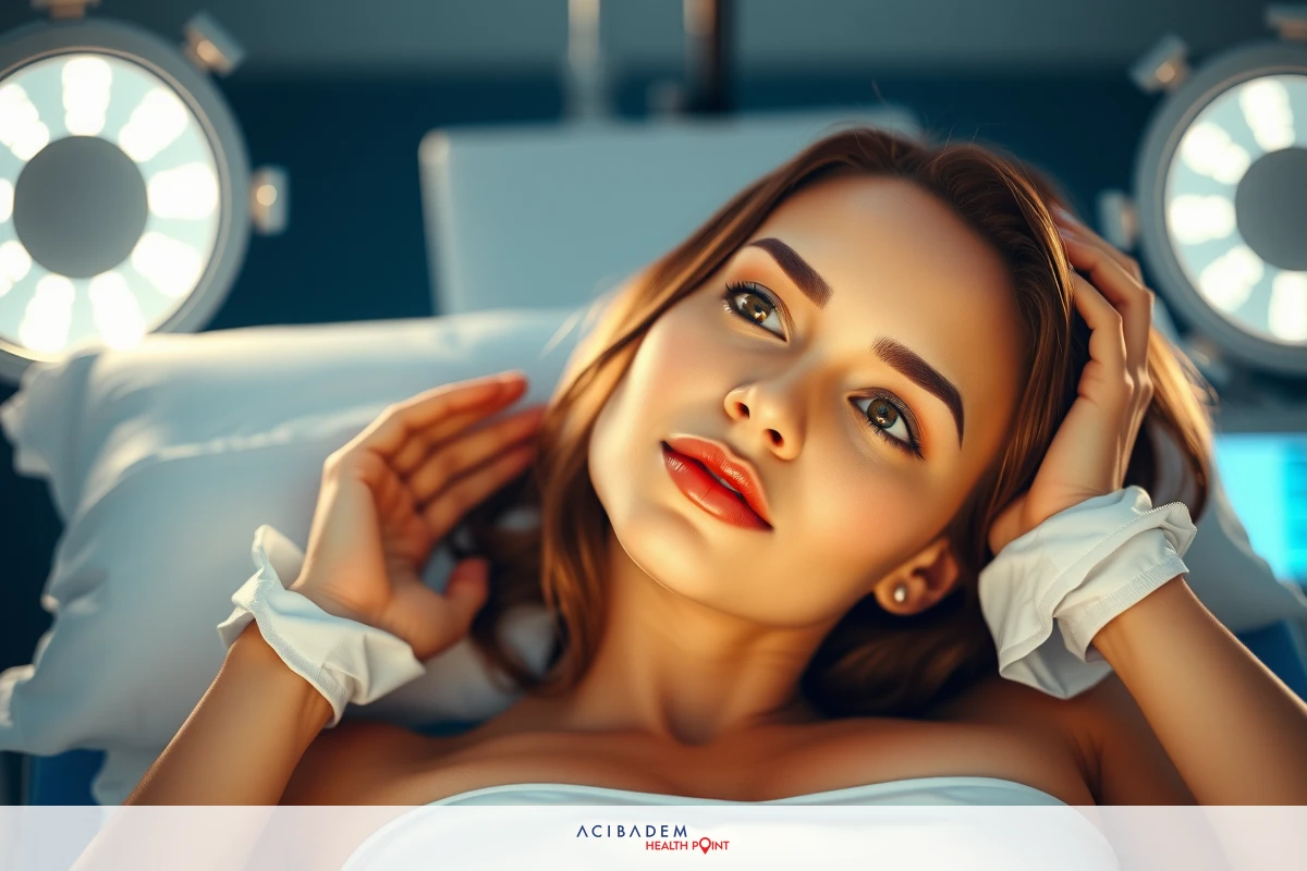 This is an image featuring a woman lying in a hospital bed. She has gauze on her left hand and appears to be undergoing some sort of medical procedure or treatment.