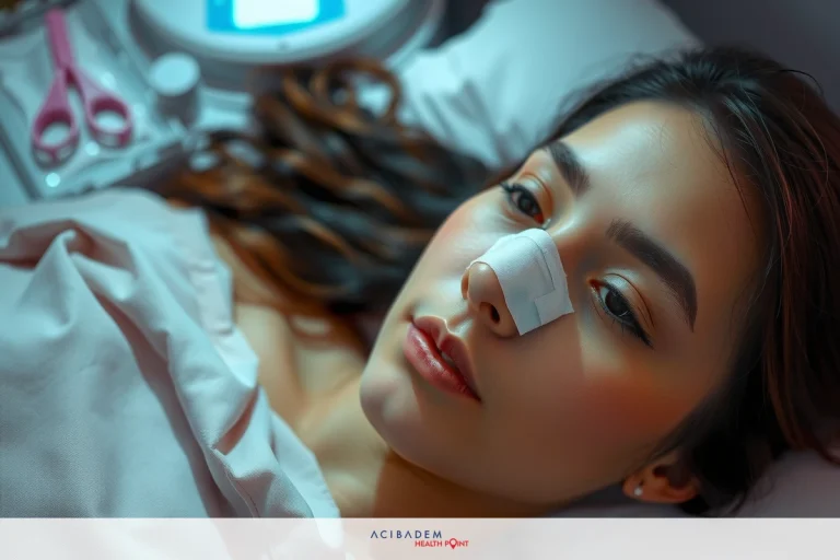 A woman lying in a hospital bed with her eyes closed, possibly resting or unconscious. There is medical equipment next to the bed, indicating a healthcare setting.