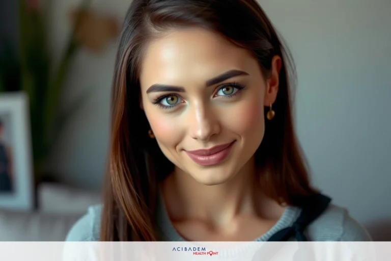 Liposuction and J Plasma Turkey The image shows a young woman smiling at the camera. She has long, wavy hair, and is wearing makeup with pronounced eyeliner and lipstick. Her eyes are blue, and she appears to be seated in a room with indoor lighting that casts a warm glow on her face.