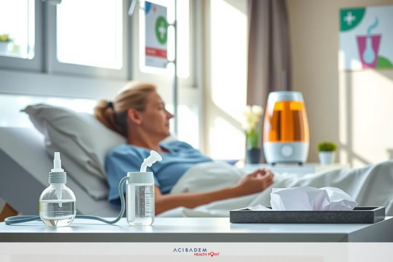 The image shows a woman lying in a hospital bed. She is in a comfortable position, likely resting or recovering. The hospital room has modern equipment and amenities, such as an infusion pump. The environment appears clean and well-lit, which contributes to the sense of care and attention given to patient recovery.