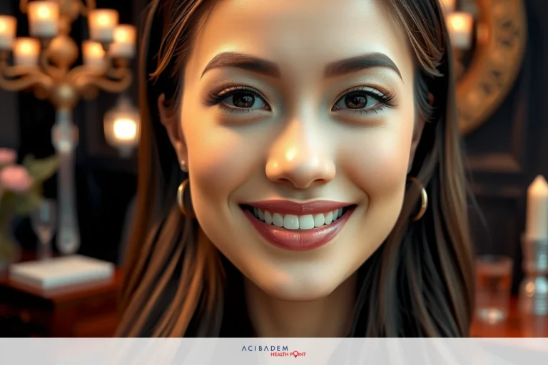 How to Correct a Big Nose with Plastic Surgery A woman smiling at the camera, wearing a dark top and gold earrings. She is indoors with warm lighting.