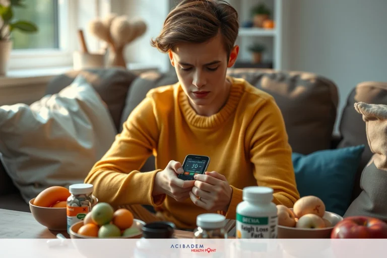 The image shows a person sitting at a kitchen table, engrossed in their phone. The individual is wearing a yellow sweater and appears to be looking at something on the screen with a concerned or puzzled expression. On the table are various items including a bowl of fruit, indicating a healthy lifestyle or preparation for a meal. There's also a couch in the background and some potted plants adding a homely touch to the scene.