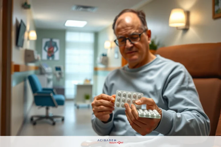 How Do Bariatric Patients Process Medications After Surgery? The image features a man in an office setting. He is wearing glasses and has gray hair. The man is holding up a handful of small white objects, possibly medicine or samples of some kind. His expression seems focused as he examines these items.