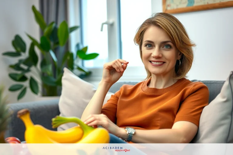 How does the gastric sleeve affect blood pressure A woman sitting comfortably on a couch with fruit in front of her. She is smiling and appears to be enjoying the moment.