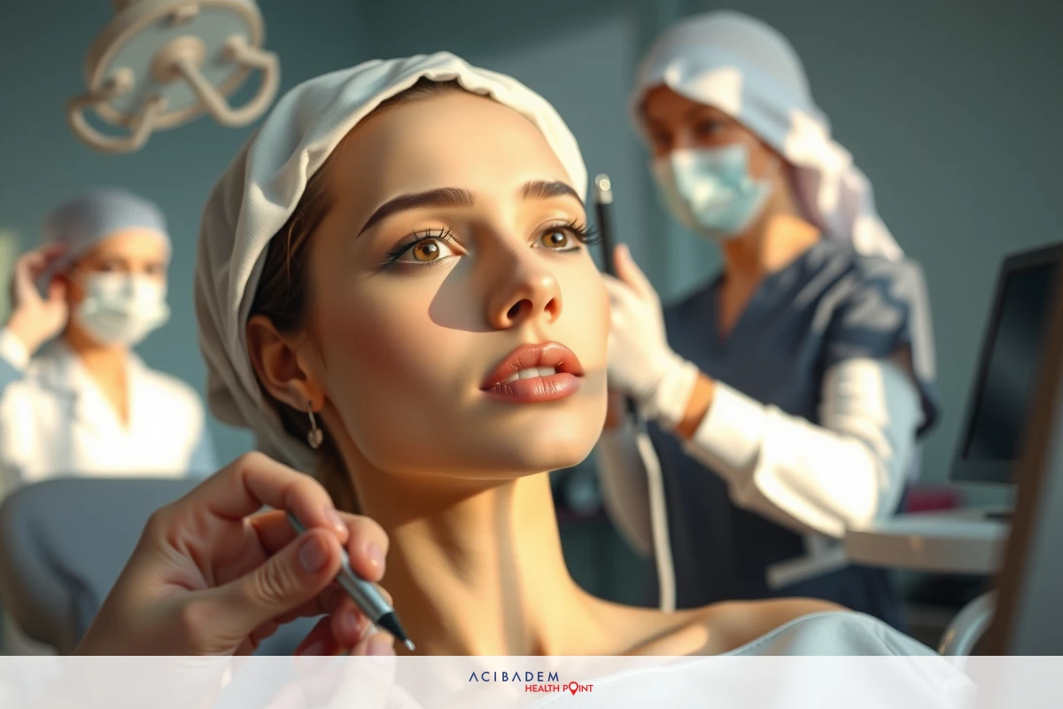 In the image, a woman is receiving medical attention in what appears to be a hospital setting. On either side of her are two individuals who seem to be part of the medical team. They're wearing surgical gowns and face masks, indicating a sterile environment typical of medical procedures. The focus is clearly on the woman, suggesting she may be undergoing a procedure or being monitored closely during recovery.