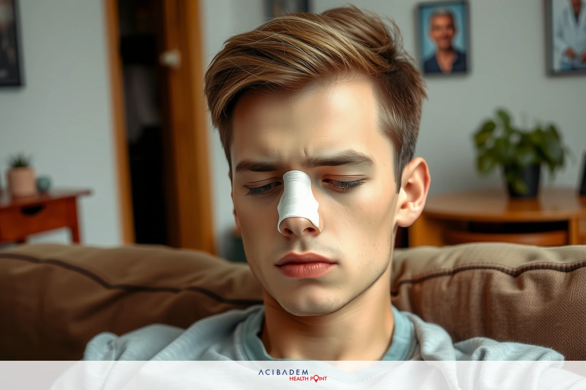 The image shows a young adult male sitting on a couch indoors. He appears to be resting with his eyes closed. The room is casually furnished with a coffee table and framed pictures on the wall in the background.