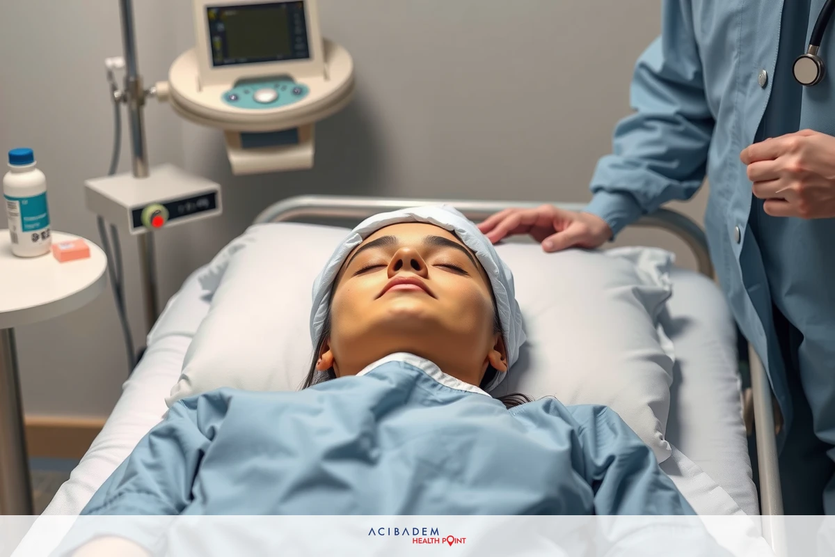 The image shows a medical setting with a patient lying on an examination table. There are medical professionals in white coats, indicating they may be doctors or surgeons. The environment suggests a clinical or hospital setting.