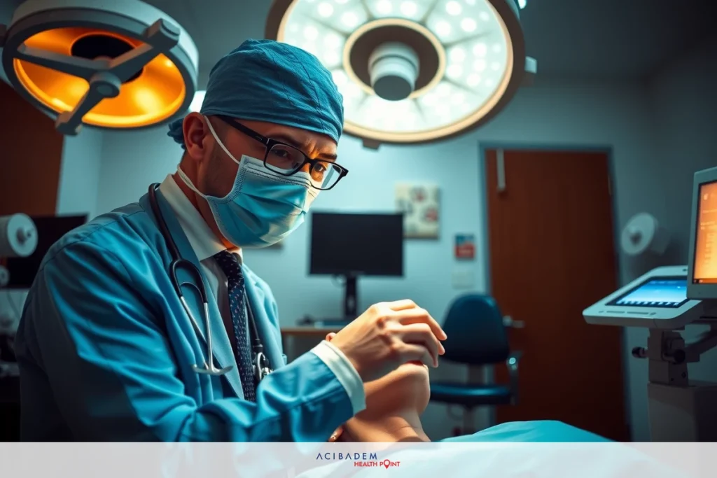 Can an ENT Doctor Perform Rhinoplasty? An image of a man wearing medical attire and performing surgery. The scene is set in an operating room with various medical equipment visible around him.