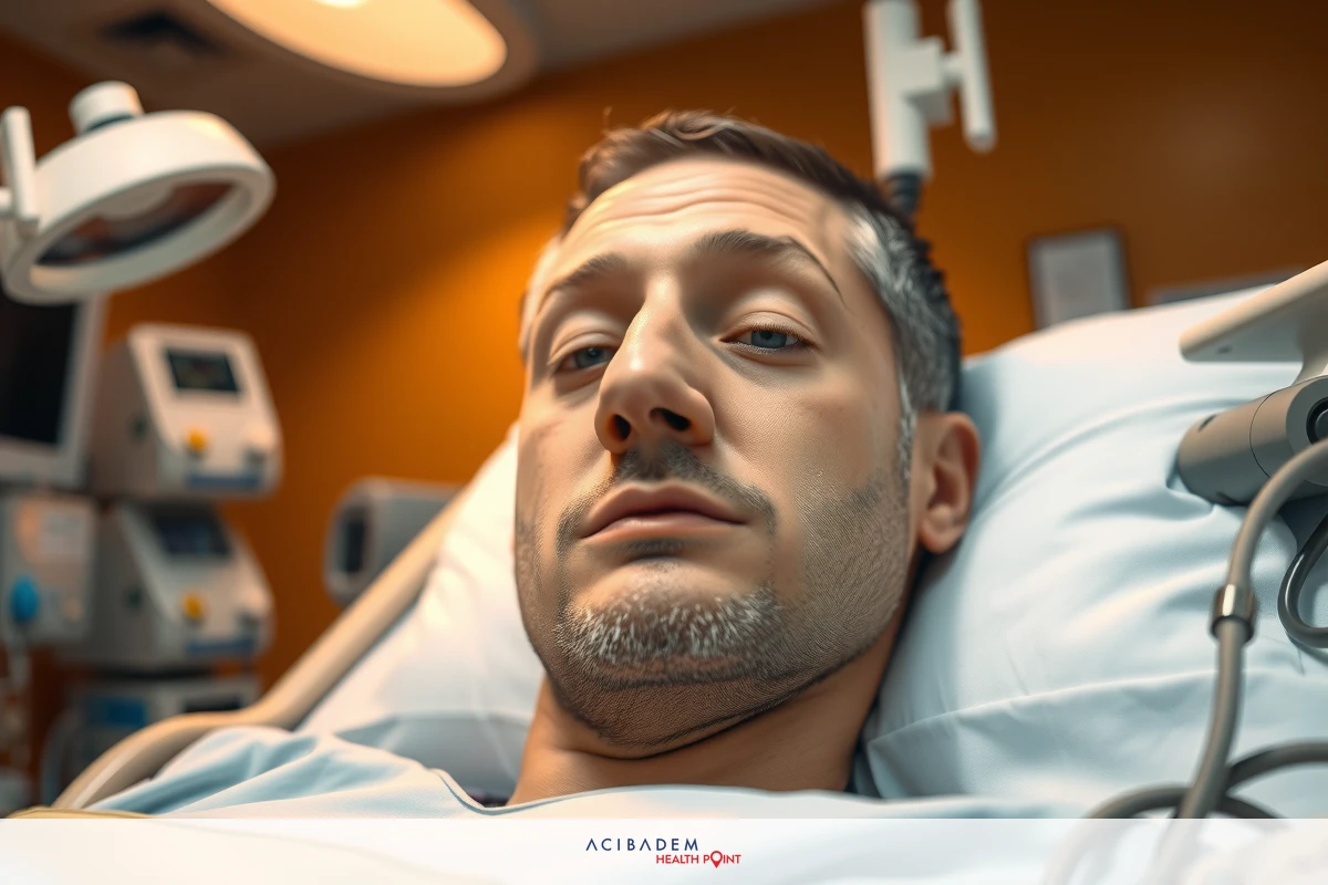 A man in a hospital bed, with medical equipment around him. The image conveys a sense of seriousness and concern for his well-being.