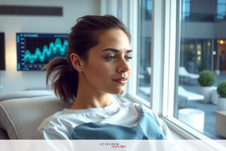 How Will My Nose Look After Rhinoplasty The image shows a woman seated in what appears to be a medical or wellness setting. She is wearing a white top and has a neutral expression on her face. The environment suggests a clean, clinical atmosphere with natural light coming through the window, which implies an indoor space. There are no overtly identifiable brands or text visible in the image.