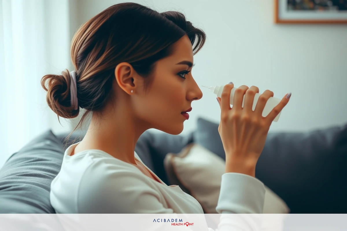 A woman sitting on a couch. She is focused and appears to be enjoying a relaxing moment at home.