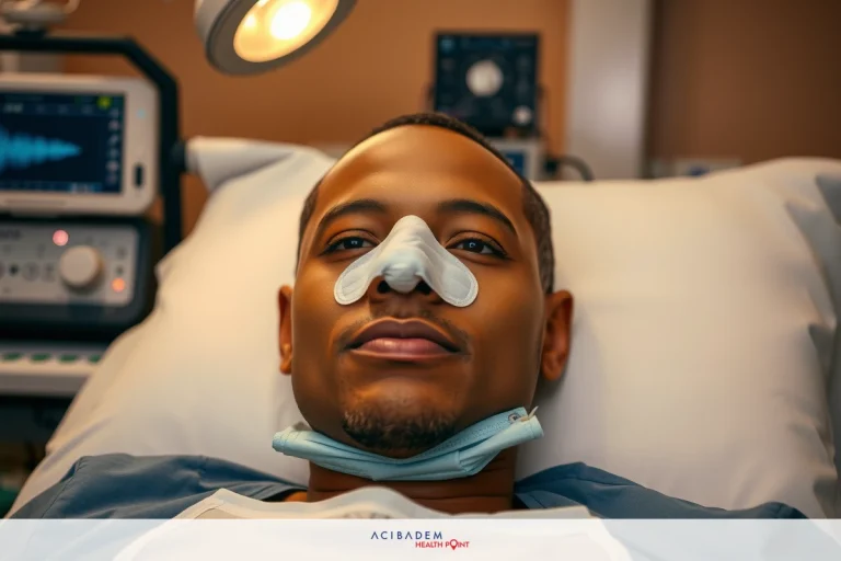 How Long Should You Wear Tape After Rhinoplasty The image shows a young man in a hospital bed, receiving medical treatment. He has oxygen tubes connected to his nostrils and appears to be undergoing some form of respiratory care or support. The environment suggests a clinical setting with monitors and medical equipment visible around him.
