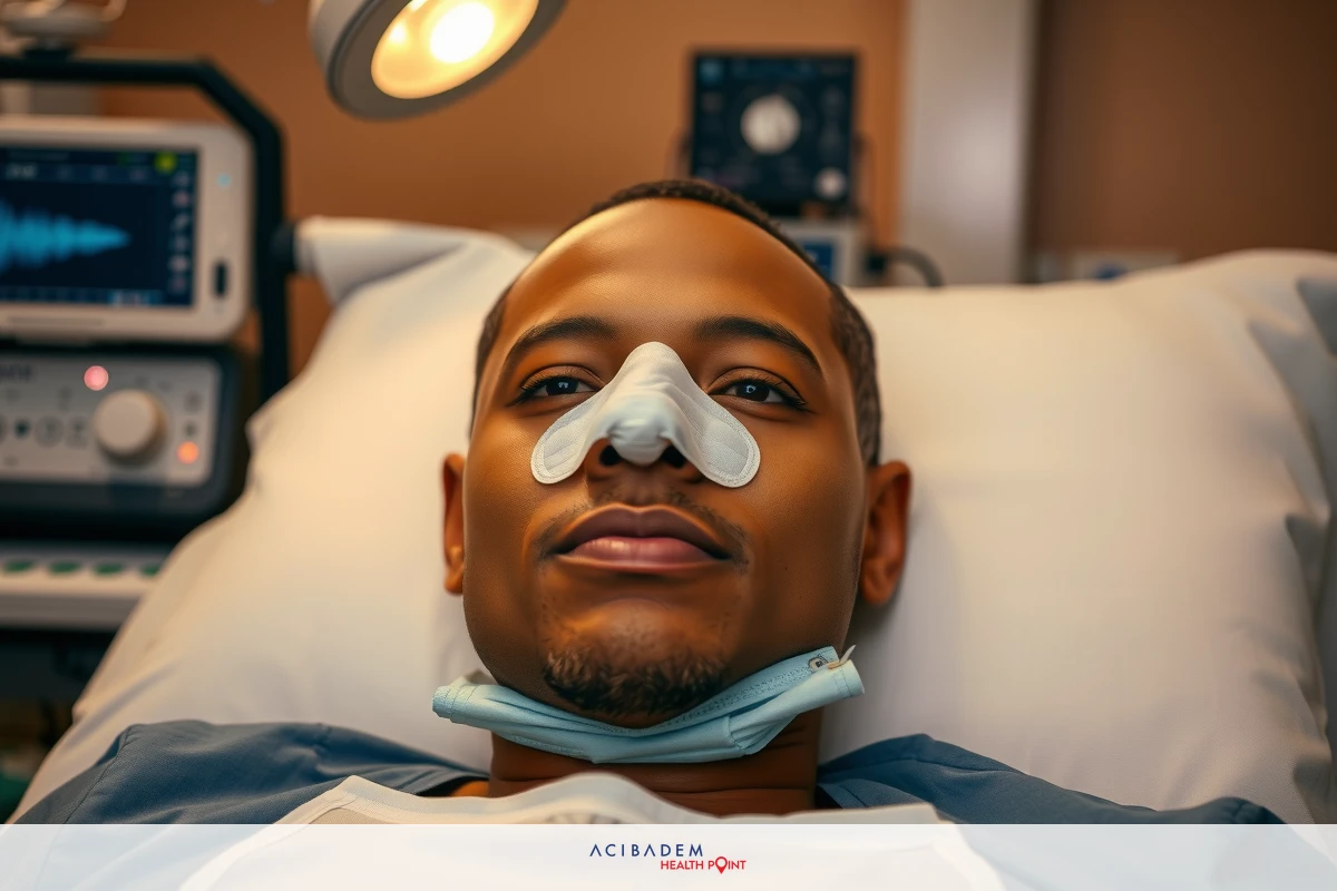 The image shows a young man in a hospital bed, receiving medical treatment. He has oxygen tubes connected to his nostrils and appears to be undergoing some form of respiratory care or support. The environment suggests a clinical setting with monitors and medical equipment visible around him.
