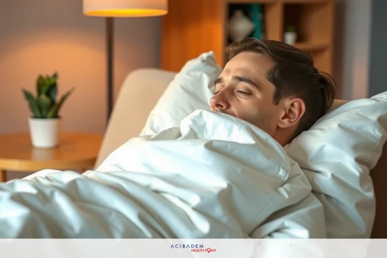 How Long is Your Nose Blocked After Rhinoplasty? A young man sleeping in a bed under white sheets. He is lying down with eyes closed, indicating relaxation or rest.