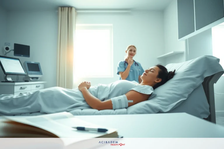 How Long Does Face Swelling Last After Rhinoplasty This is a photograph set in a hospital environment with medical staff. There are two main subjects: a patient lying on a hospital bed, and a healthcare professional standing beside the bed. The image focuses on themes of caregiving and clinical scenarios.