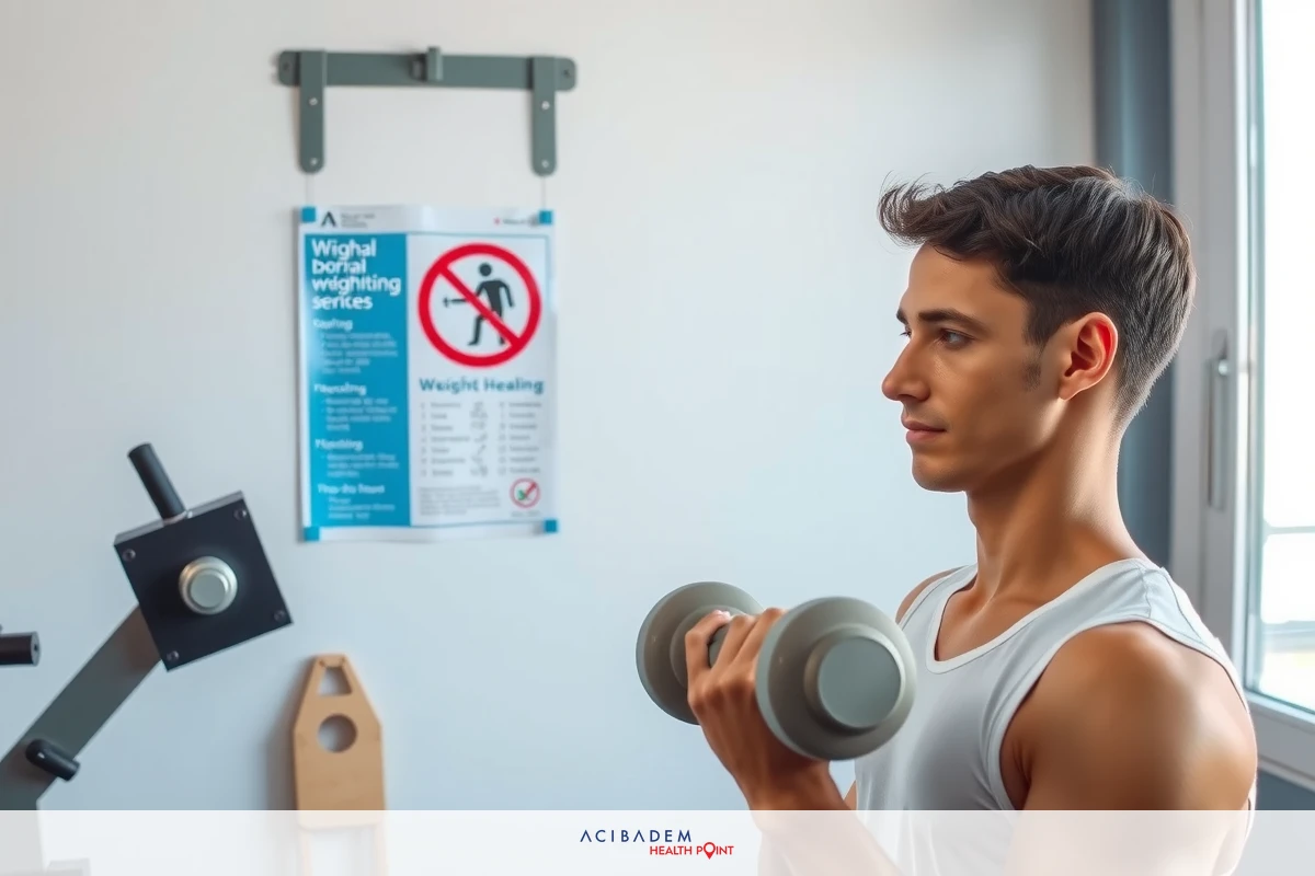 A man in a gym, working out with dumbbells. The environment suggests an indoor setting with a window allowing natural light to enter the space.