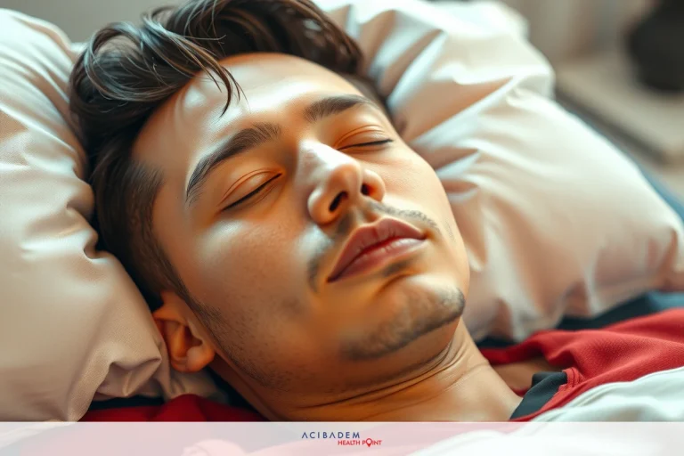 When Can I Sleep on My Side After a Rhinoplasty A person, likely male, is sleeping peacefully on a bed. He has his eyes closed and appears relaxed, indicating deep sleep. The room environment is calm and quiet.