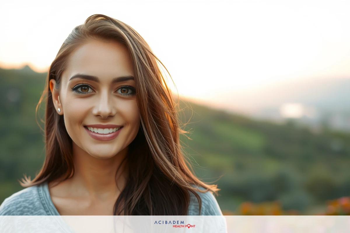 A young woman standing in a scenic location, with a sunset or mountains in the background. She has long hair and is smiling at the camera.