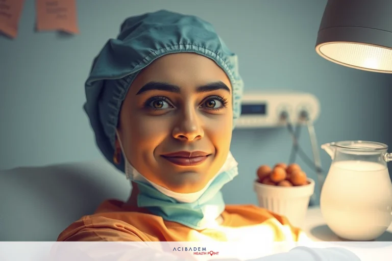 A smiling woman in medical scrubs and a surgical mask, standing inside an operating room.