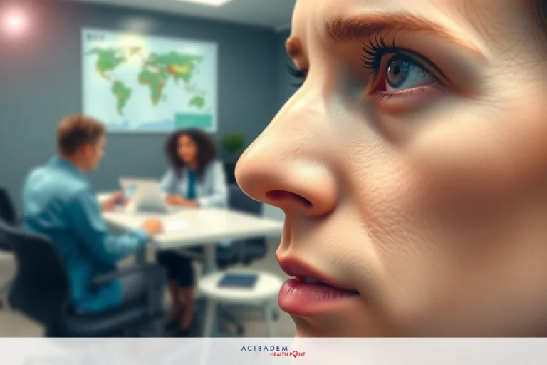 When is Rhinoplasty Medically Necessary? The image portrays a business office setting with three individuals engaged in discussion. A close-up of one person's face dominates the foreground, their eyes reflecting an intense focus.