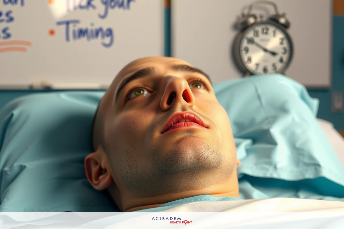 The image depicts a man lying down in a medical setting, possibly on a hospital bed. He appears to be looking at the camera with a focused expression. The environment suggests a clinical or medical context. There are no visible texts, logos, or distinctive brands that provide additional information about the location or circumstances.