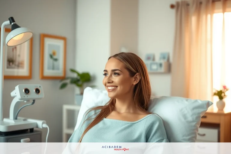 When Will I Look Normal After Rhinoplasty The image depicts a young woman sitting in an examination room, smiling. She appears to be in a good mood, possibly during her routine health checkup or appointment with a doctor. The colors in the image are predominantly light-toned, giving it a clean and professional atmosphere.