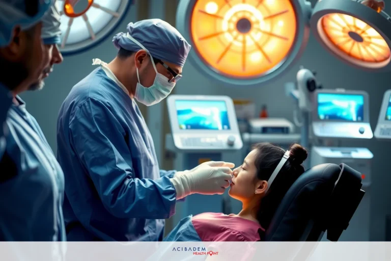 Are You Awake During LASIK Eye Surgery? The image depicts a medical setting with healthcare professionals performing surgery or examination. A surgeon wearing protective gear is attending to a patient lying on an operating table.