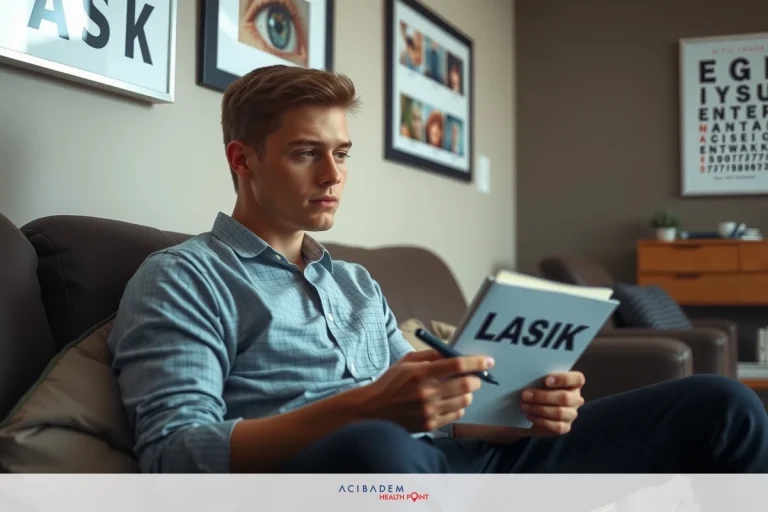 Can You Join the Military with LASIK Eye Surgery? In this image, there is a man seated comfortably on a couch in a home setting. He appears to be relaxed and engaged with his book. The book has the word