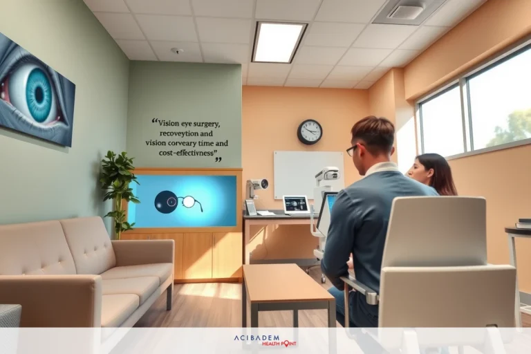 The image depicts a professional office setting with two individuals seated at a table. There's a whiteboard in the background with some writing on it, and various decorative elements such as paintings and plants that create an inviting atmosphere.