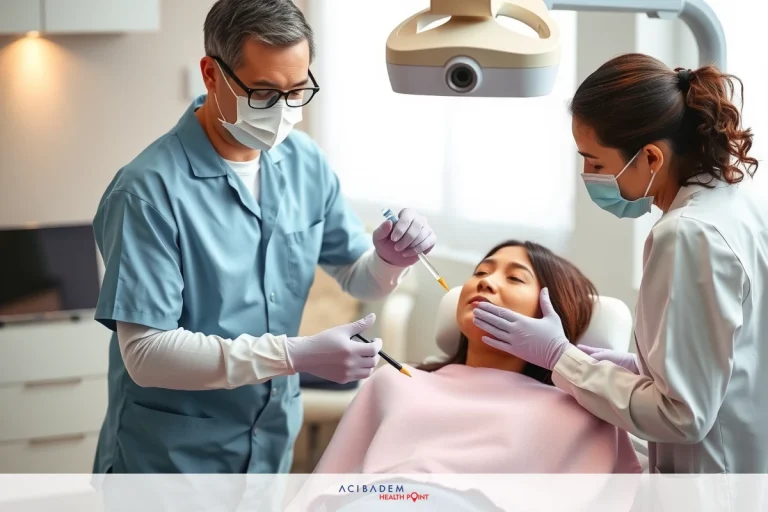 Medical professionals wearing protective gear perform medical procedures on a patient. The focus is on their hands, tools, and masks, emphasizing hygiene and precision.
