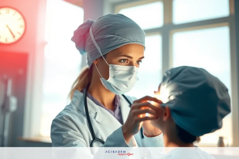 A professional medical setting with a woman medical examining a young patient. They are wearing protective masks and eyewear in accordance with healthcare standards, emphasizing safety and cleanliness.